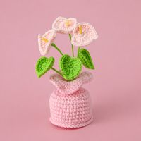 Bunga Calla Lily Buatan Tangan Empat Tangkai Rajutan untuk Dalam Ruangan dalam Pot Mini untuk Toko Hadiah, Reseller, Grosir