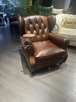 Fauteuil de salon en cuir ciré vintage 1919, capitonné, en cuir véritable, style américain rétro, pour fumeurs de cigares