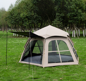 Tenda da Campeggio Esagonale in Gomma Nera per Esterni, 2-in-1 Portatile, Impermeabile e Resistente, <span class=keywords><strong>Set</strong></span> Completo per Campeggio Notturno - Product Image 1