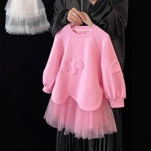 Girls' Pink Sweatshirt Dress With Tulle Skirt O-Neck Long Sleeve Princess Style Spring Fashion Children's Dress - Product Image 1