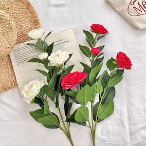 Fleurs artificielles en soie Camélia, haute simulation, décoration pour salon et maison - Product Image 2