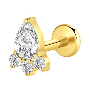 Histoires de Piercing ASTM F136 Titanium Teardrop CZ Fileté Tops Piercing - Product Image 4