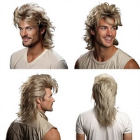 Perruque Mullet Homme Européen-Américain, Cheveux Courts Volumineux, Fibre Haute Température, Fabriquée à la Machine, Sans Lacet, Densité 180%, Pour Fête et Cosplay