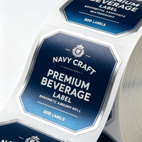 Étiquettes personnalisées en rouleau bleu marine avec bordure argentée, autocollants synthétiques imperméables de qualité supérieure pour l'impression sur bouteilles