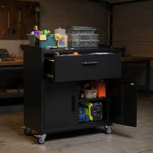 Armoire à outils à 2 portes et 1 tiroir, verrouillable, en métal, sur roulettes, pour garage, assemblage requis - Product Image 2