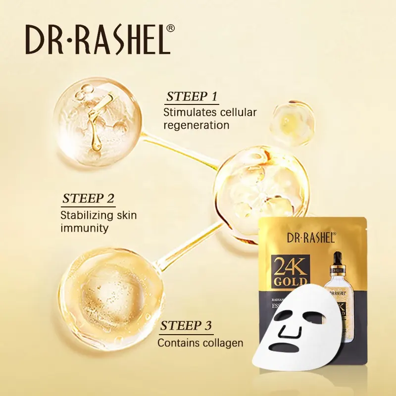 OEM/ODM Soins de la peau 24k Gold Essence Mask 25g ^ 5pcs Éclaircissant Éclaircissant Visage Propre Chine fabricant usine