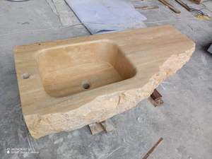 Custom Modern Travertine Long <strong>Narrow</strong> <strong>Hand</strong> Wash Basin Vessel <strong>Sink</strong> Wall Mounted Floating Polished for Hotel Bathroom Vanity - Product Image 4