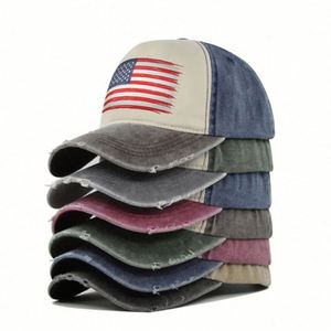 En stock – Casquettes de baseball en coton délavé style « Dad Hat » avec logo imprimé drapeau américain, en promotion - Product Image 2
