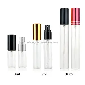 Mini contenedor de muestra de vidrio transparente, botella vacía de muestra de Perfume, espray de viaje, atomizador, 3ml, 5ml, 10ml