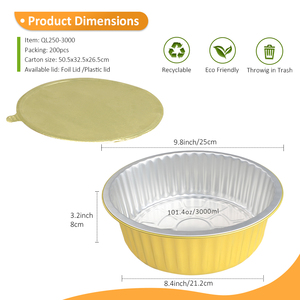 Recipiente Redondo de Papel de Aluminio Resistente de 3000 ml, Apto para Microondas, para Empacar Alimentos, con Tapas de PP - Product Image 2