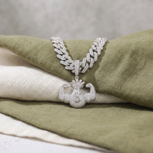 จี้เงินรูปดอลลาร์แบบ Iced Out Strongman ประดับเพชรโมอิสซาไนต์ สไตล์ฮิปฮอป หรูหรา เหมาะสำหรับงานปาร์ตี้ หรือโอกาสพิเศษ เครื่องประดับแฟชั่น - Product Image 4