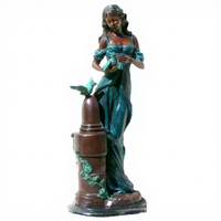 Sculpture de fille debout au Design moderne avec oiseau en Bronze, Sculpture de jardin en Bronze, taille réelle, Statue de fille en Bronze