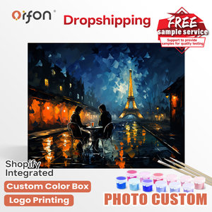 Kit de peinture par numéros ORFON pour débutants en DIY, peinture acrylique en gros, charme du café de nuit à Paris - Product Image 1