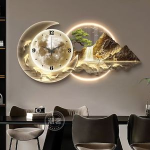 Phong Cách Mới Bức Tranh Phong Cảnh Đồng Hồ Treo Trang Trí Nội Thất Tường Nghệ Thuật LED Ánh Sáng Sơn Với Đồng Hồ Bức Tranh Tường - Product Image 1
