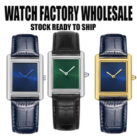 Montre carrée française bleue pour homme, simple et luxueuse, bracelet en cuir, montre à quartz pour homme