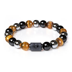 12 Zodiaco Piedra Natural 10MM Ojos de tigre Imán negro Hombres Pulseras Brazalete elástico Joyería - Product Image 4