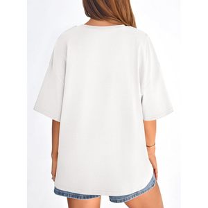 Camiseta Básica Oversize para Mujer, Manga Corta, Cuello Redondo, Corte Holgado, Informal, Verano, 100% Algodón, Tejido Jersey Transpirable - Product Image 6
