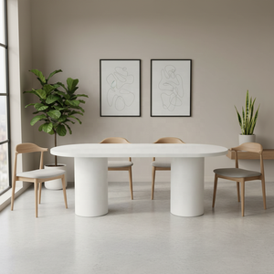 Mesa de Comedor Ovalada de Madera con Acabado de Microcemento Pintado Personalizado <span class=keywords><strong>2026</strong></span>, Muebles de Comedor con Influencias Minimalistas del Fabricante - Product Image 1