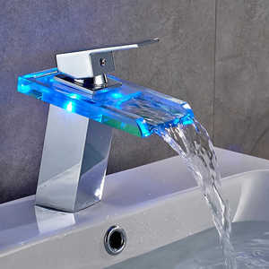 Grifo de lavabo LED tipo cascada, monomando, mezclador de agua fría y caliente, grifo de lavabo con efecto cascada - Product Image 3