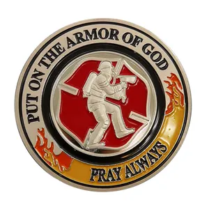 Design Your Own Custom Put On The Armor of God Pray Always Fire Fighting Fireman Commemorative Coin Firefighter Challenge Coin