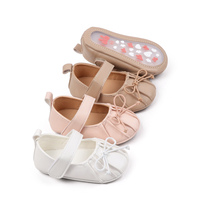 Chaussures Mary Jane en cuir PU à semelle souple pour bébés filles, avec nœud et sangle, chaussures plates antidérapantes pour premiers pas