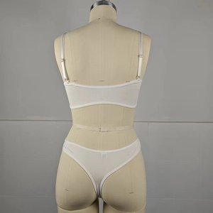 เซ็ตชุดชั้นในสองชิ้นชุดชั้นในตาข่ายระบายอากาศสีขาวระบายอากาศได้ดีดีไซน์กลวง - Product Image 4