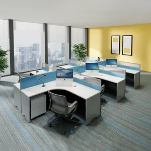 L Shape 4 Person Office Workstation Desks 4 People Partition Table Cubicle Work Station Furniture for Office