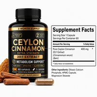 Capsules d'extrait de cannelle de Ceylan véritable, faible teneur en coumarine, antioxydant, 60 capsules, extrait pur de l'écorce, usine OEM