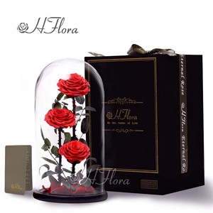 Hflora Vente en gros de boîtes cadeaux personnalisées avec dôme en verre et rose préservée, arrangement floral éternel longue durée pour la Saint-Valentin, la fête des mères - Product Image 5