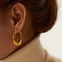 Kustom Moq Rendah baja nirkarat geometris Retro gaya Perancis cahaya mewah baja Titanium anting berlubang anting berlapis emas