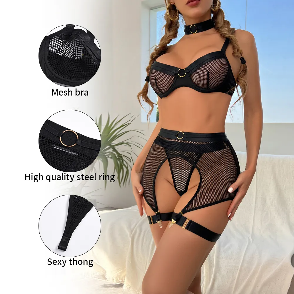 Adult Erotic Show Frauen Black Mesh Transparente Unterwäsche Verstellbarer Hosenträger gürtel 9 Farben Damen Sexy Dessous Set
