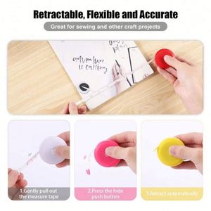 Ruban à mesurer rétractable personnalisé double face de 1,5 m (60 po) en plastique souple avec bouton-poussoir pour couture et mesure corporelle - Product Image 3