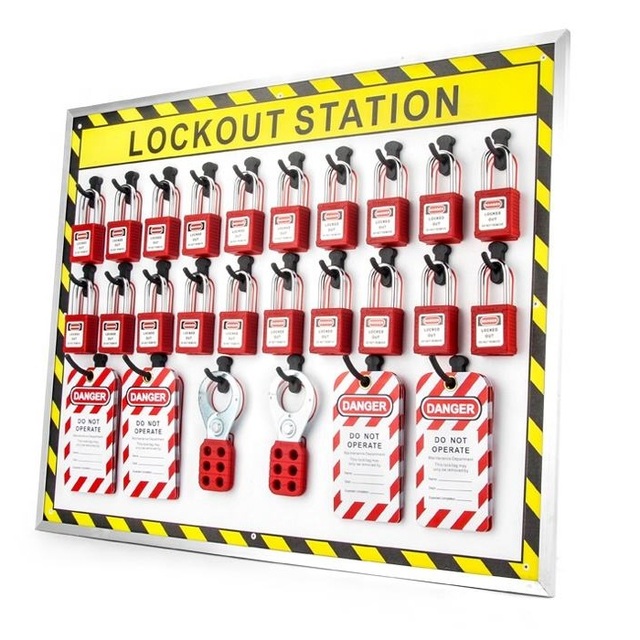 Industrial Open Safety LOTO Station Shadowboard Fixed-Point Lockout Tagout for Door with Short Hooks