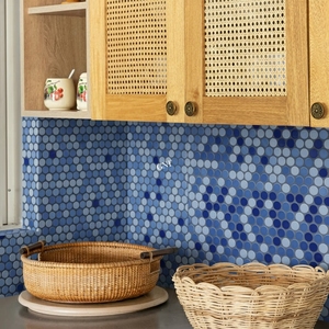 Mosaïque de carrelage en porcelaine émaillée de haute qualité pour salle de bain, imperméable, classique, forme ronde, bleu mélangé, pour piscine, échantillons gratuits - Product Image 3