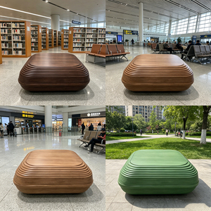 Banc public unique en fibre de verre personnalisé, style galet, moderne, pour salle d'attente commerciale et hall d'aéroport - Product Image 3