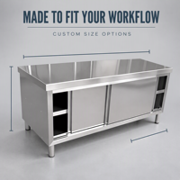 Table de préparation en acier inoxydable sur mesure pour cuisine commerciale de restaurant avec armoire de rangement coulissante simple et double