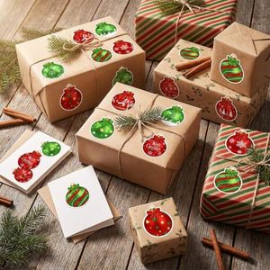 Autocollants ronds pour décorations de Noël, rouge et vert, étiquettes autocollantes pour cadeaux et artisanat, papier durable, impression offset - Product Image 4