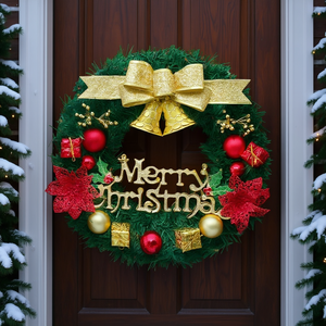 Db 24 Inch Red Pvc Christmas Wreath With Deer Berries Flowers Bowknot Bells Door Window Decorative <b>Garland</b> <b>Outdoor</b> Traditional S - Product Image 2