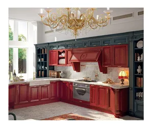 2019 американский стиль красный кленовый кухонный шкаф с красивыми столешница