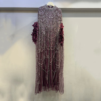 Vêtements islamiques modernes, abaya de luxe, manches à plumes, robe maxi à paillettes, robe de soirée ample et élégante, kaftan pour l'Aïd