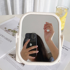 Desktop Makeup <b>Mirror</b> Double-Sided Rotating Round Off-<b>White</b> Simple Dressing <b>Mirror</b> For Home Bedroom Dormitory Student Use - Product Image 2