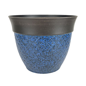 Pot de fleurs en plastique PP bicolore, corps <span class=keywords><strong>rouge</strong></span> moucheté, bordure bronze foncé brossé, rond, pour la maison et le jardin - Product Image 5