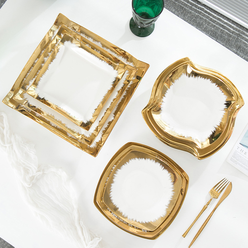 Wholesale Ceramic Gold Rim Plate Square