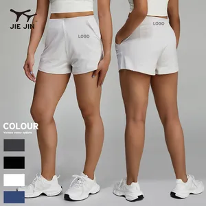 Jiejin Hoge Kwaliteit Zomer Blanco Workout Gym Impact Fietsen Geribbelde Gebreide Shorts Met Zijzakken