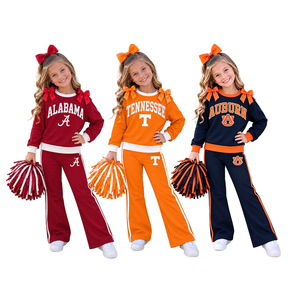 Ensembles de vêtements décontractés et respirants pour enfants, avec sweat-shirt et jupe à nœuds pour petites filles, pour l'équipe de football scolaire, saison de cheerleading, pour sœurs - Product Image 1