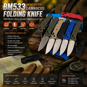 มีดพับ BM533 Mini Auto S30V ใบมีดเหล็ก ด้ามไนลอน คุณภาพระดับอุตสาหกรรม OEM สำหรับพกพา ตั้งแคมป์ เดินป่า ล่าสัตว์ ตกปลา - Product Image 3