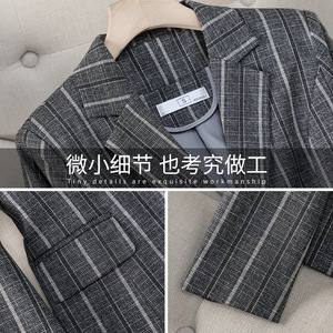 Striped <b>Blazer</b> Suit <b>Set</b> Women Full Sleeve Vintage Style Anti-Wrinkle Worsted Fabric Leisure Wear - Product Image 3