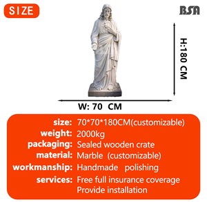 Estatua de Jesucristo de Mármol Natural Premium BSA con Sagrado Corazón, Escultura de Mármol del Sagrado Corazón de Jesús para Uso Religioso en Cementerios - Product Image 2