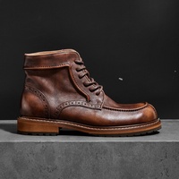 Bottes de moto montantes pour hommes, hiver 2025, en cuir de vachette rétro, à lacets, imperméables, rehaussantes, haute qualité