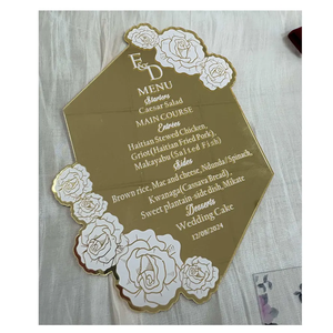 Tarjetas de felicitación personalizadas de lujo para Menú Personal, forma de rosa, espejo dorado y plateado, hoja acrílica, tarjetas de invitación de boda - Product Image 1